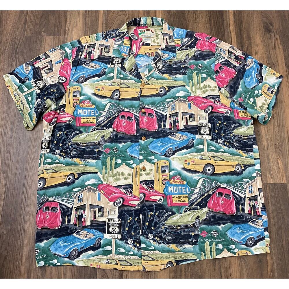 VTG Paradise Found GM General Motors USA rayon tropical Hawaiian shirt XL